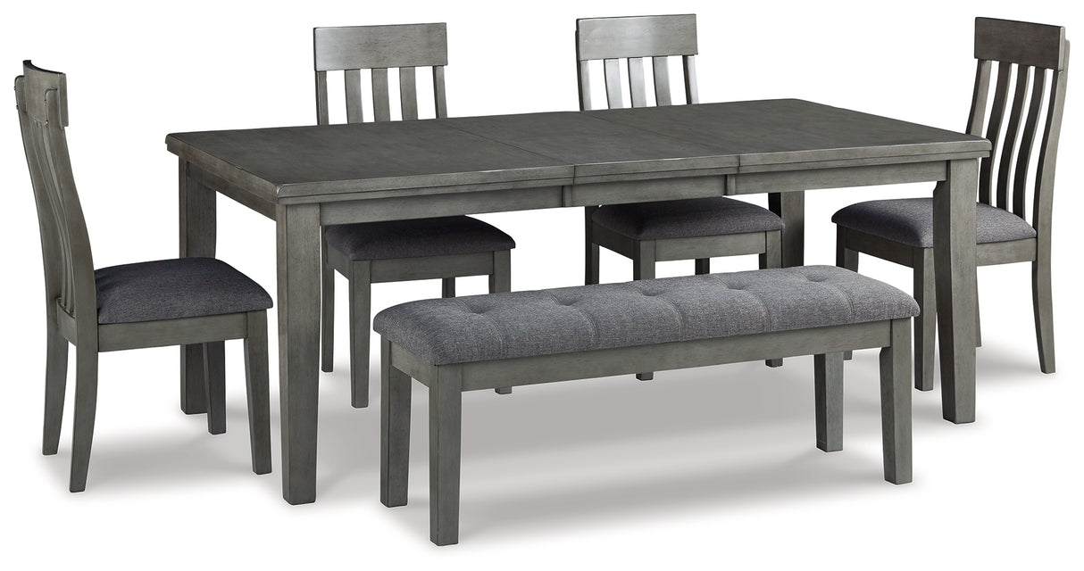 Hallanden Dining Table and 4 Chairs and Bench in Gray - PKG010485