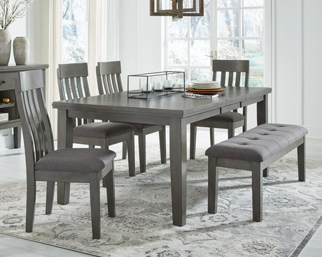 Hallanden Dining Table and 4 Chairs and Bench in Gray - PKG010485