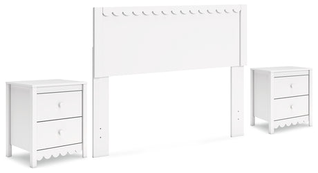 Hallityn Full Panel Headboard with 2 Nightstands in White - PKG019035