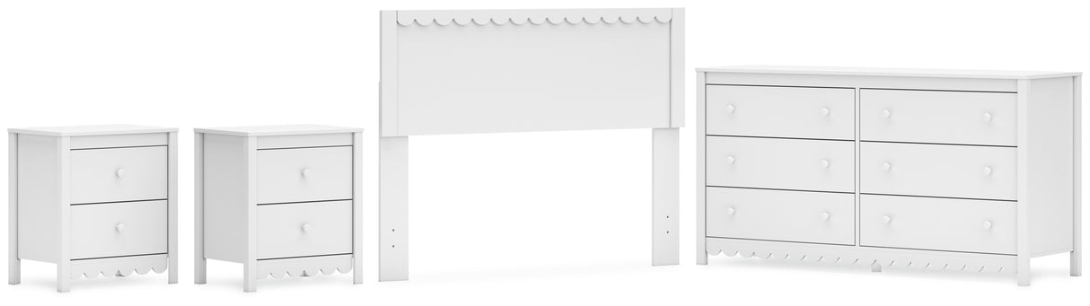 Hallityn Full Panel Headboard with Dresser and 2 Nightstands in White - PKG019033