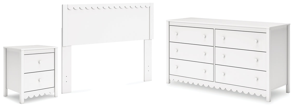 Hallityn Full Panel Headboard with Dresser and Nightstand in White - PKG018833