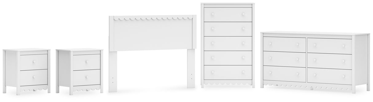 Hallityn Full Panel Headboard with Dresser, Chest and 2 Nightstands in White from Ashley - Luna Furniture