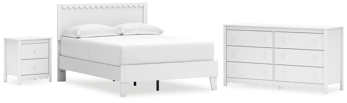 Hallityn Full Panel Platform Bed with Dresser and Nightstand in White - PKG018841