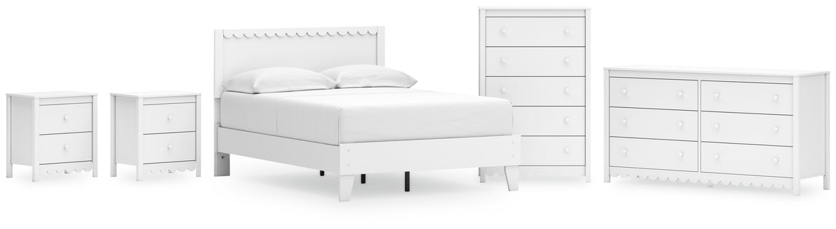 Hallityn Full Panel Platform Bed with Dresser, Chest and 2 Nightstands in White - PKG019039