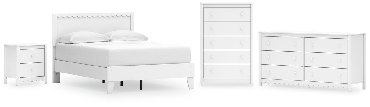 Hallityn Full Panel Platform Bed with Dresser, Chest and Nightstand in White - PKG018843