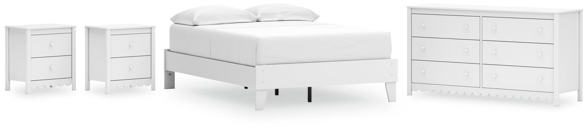 Hallityn Full Platform Bed with Dresser and 2 Nightstands in White - PKG019023