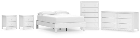 Hallityn Full Platform Bed with Dresser, Chest and 2 Nightstands in White from Ashley - Luna Furniture