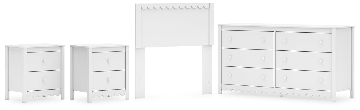 Hallityn Twin Panel Headboard with Dresser and 2 Nightstands in White - PKG019031