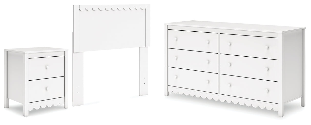 Hallityn Twin Panel Headboard with Dresser and Nightstand in White - PKG018829