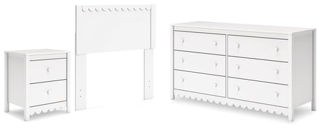 Hallityn Twin Panel Headboard with Dresser and Nightstand in White - PKG018829