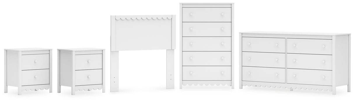 Hallityn Twin Panel Headboard with Dresser, Chest and 2 Nightstands in White - PKG019032