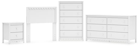 Hallityn Twin Panel Headboard with Dresser, Chest and Nightstand in White from Ashley - Luna Furniture