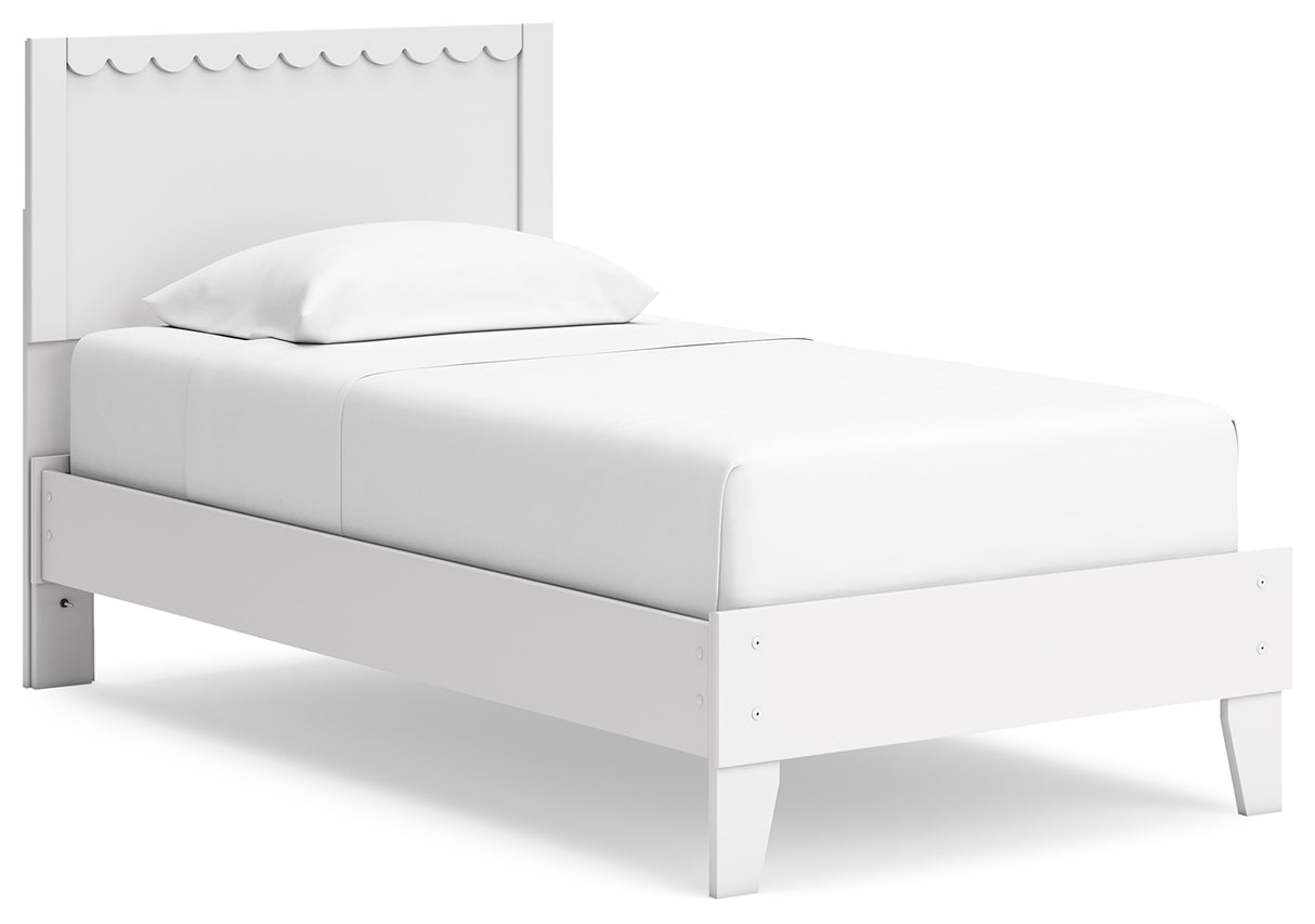 Hallityn Twin Panel Platform Bed with Dresser and 2 Nightstands in White - PKG019036