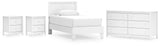 Hallityn Twin Panel Platform Bed with Dresser and 2 Nightstands in White - PKG019036