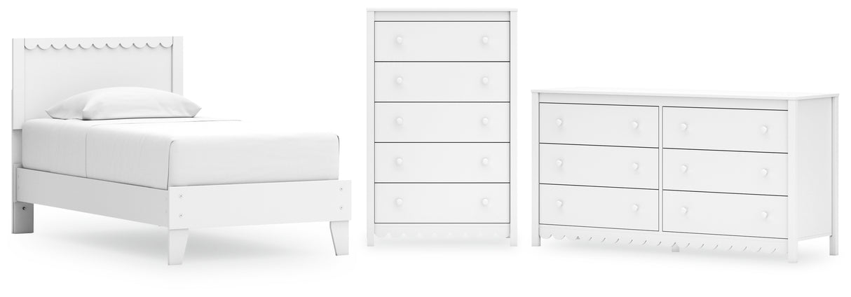 Hallityn Twin Panel Platform Bed with Dresser and Chest in White - PKG018838