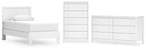 Hallityn Twin Panel Platform Bed with Dresser and Chest in White - PKG018838