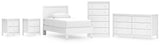 Hallityn Twin Panel Platform Bed with Dresser, Chest and 2 Nightstands in White - PKG019037