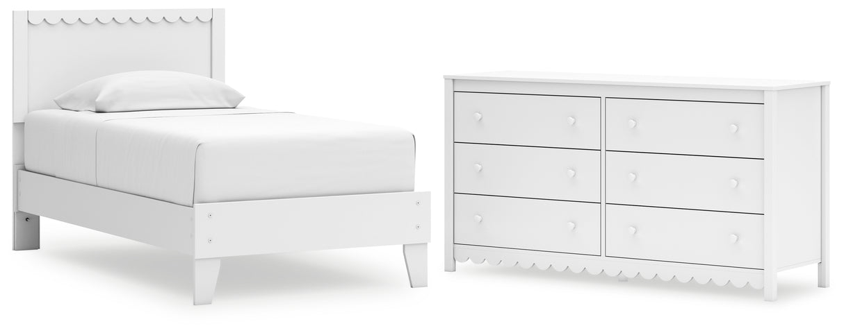 Hallityn Twin Panel Platform Bed with Dresser in White - PKG018836