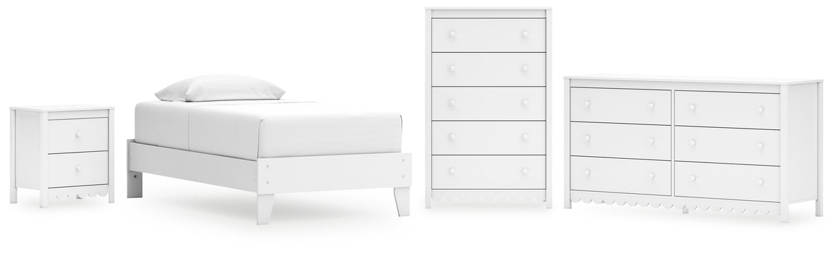 Hallityn Twin Platform Bed with Dresser, Chest and Nightstand in White from Ashley - Luna Furniture