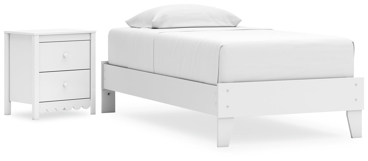 Hallityn Twin Platform Bed with Nightstand in White from Ashley - Luna Furniture