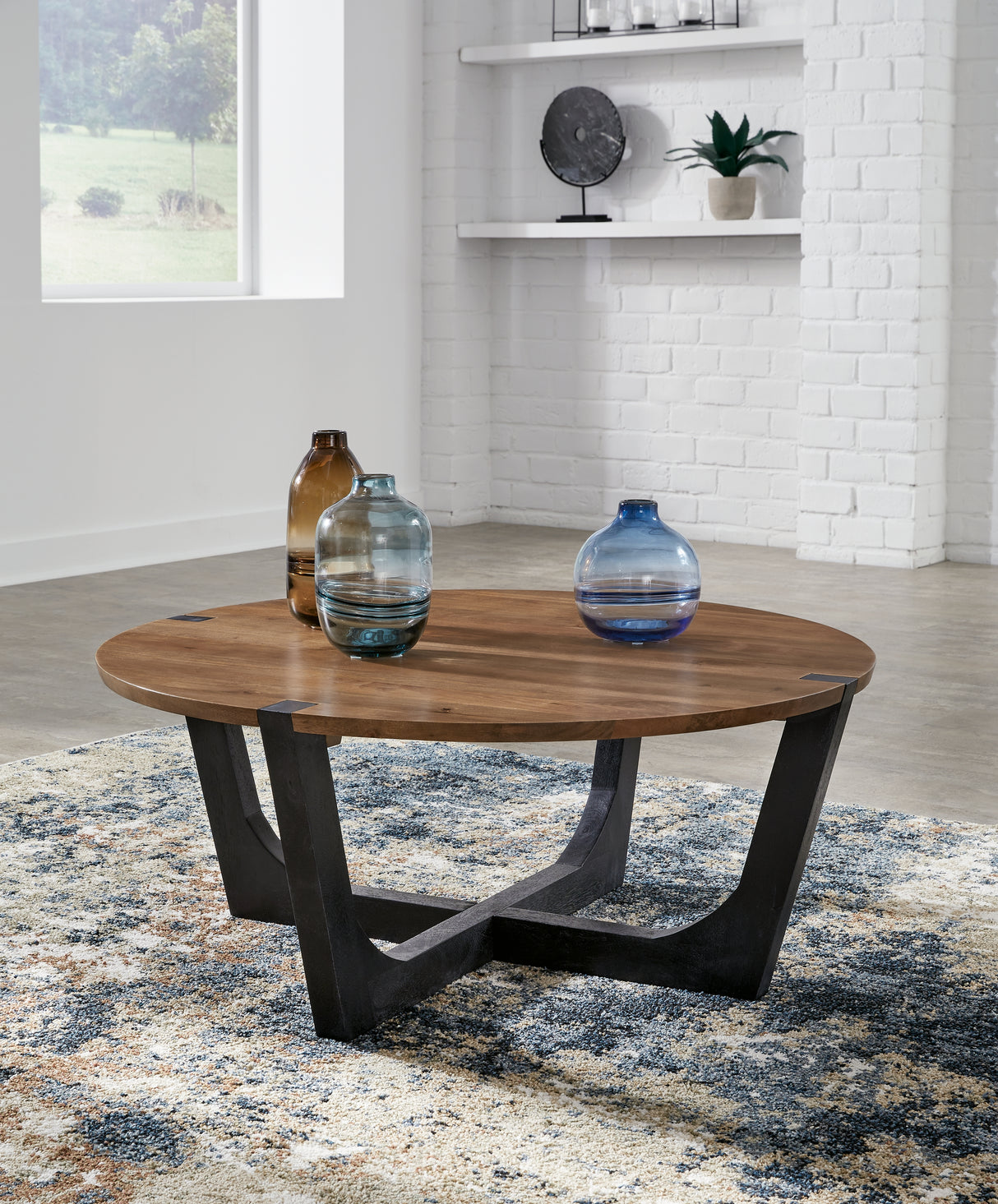 Hanneforth Coffee Table with 1 End Table in Brown/Black - PKG016516