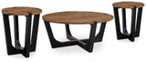 Hanneforth Coffee Table with 2 End Tables in Brown/Black - PKG016517