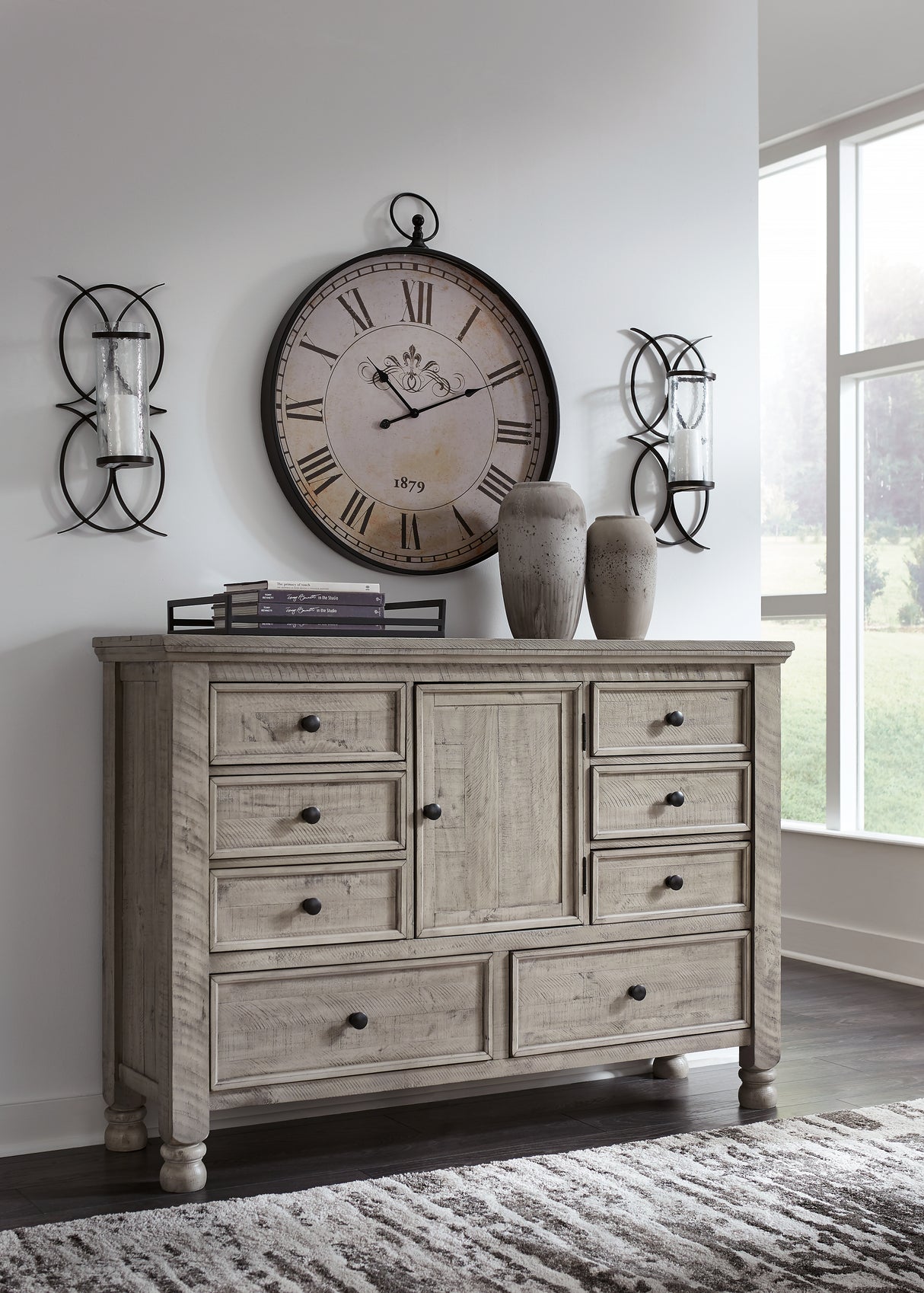 Harrastone Queen Panel Bed with Dresser in Gray from Ashley - Luna Furniture