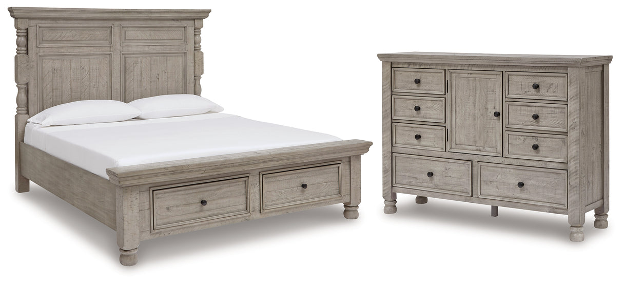 Harrastone Queen Panel Bed with Dresser in Gray from Ashley - Luna Furniture