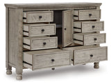 Harrastone Queen Panel Bed with Dresser in Gray from Ashley - Luna Furniture