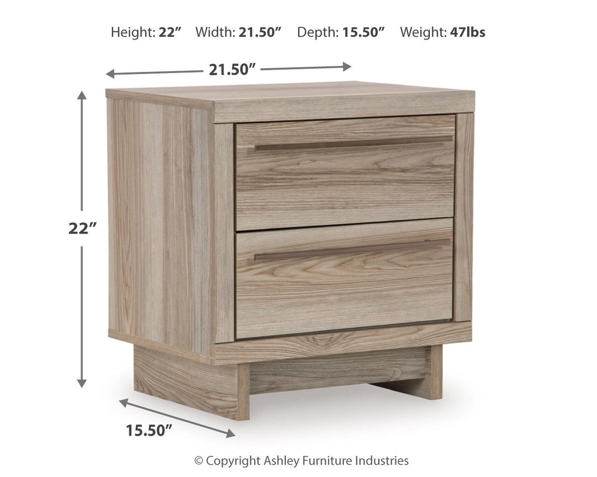 Hasbrick King Panel Headboard with Mirrored Dresser and 2 Nightstands in Tan from Ashley - Luna Furniture