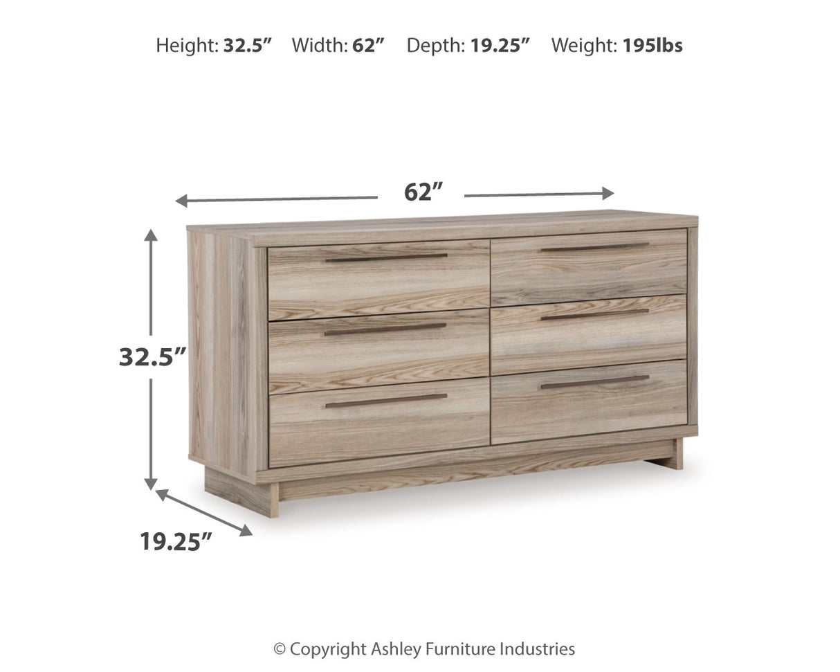 Hasbrick King Panel Headboard with Mirrored Dresser and 2 Nightstands in Tan from Ashley - Luna Furniture