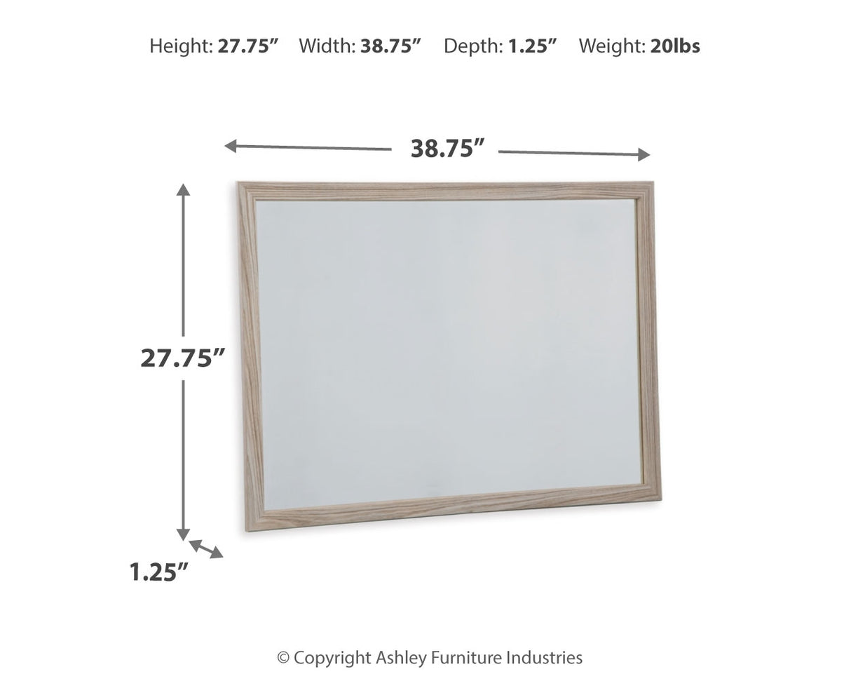 Hasbrick King Panel Headboard with Mirrored Dresser and 2 Nightstands in Tan from Ashley - Luna Furniture