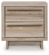 Hasbrick King Panel Headboard with Mirrored Dresser and 2 Nightstands in Tan from Ashley - Luna Furniture