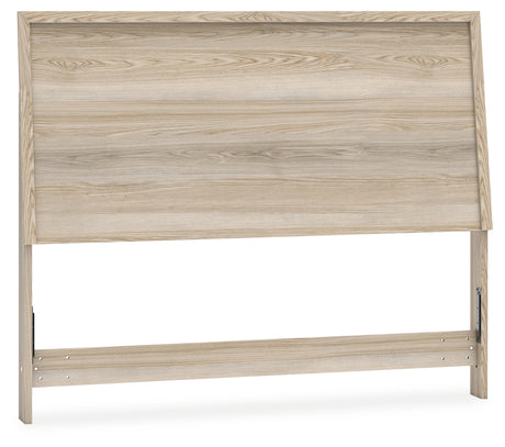 Hasbrick King Panel Headboard with Mirrored Dresser and Chest in Tan from Ashley - Luna Furniture