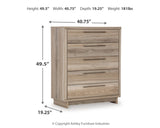 Hasbrick King Panel Headboard with Mirrored Dresser and Chest in Tan from Ashley - Luna Furniture