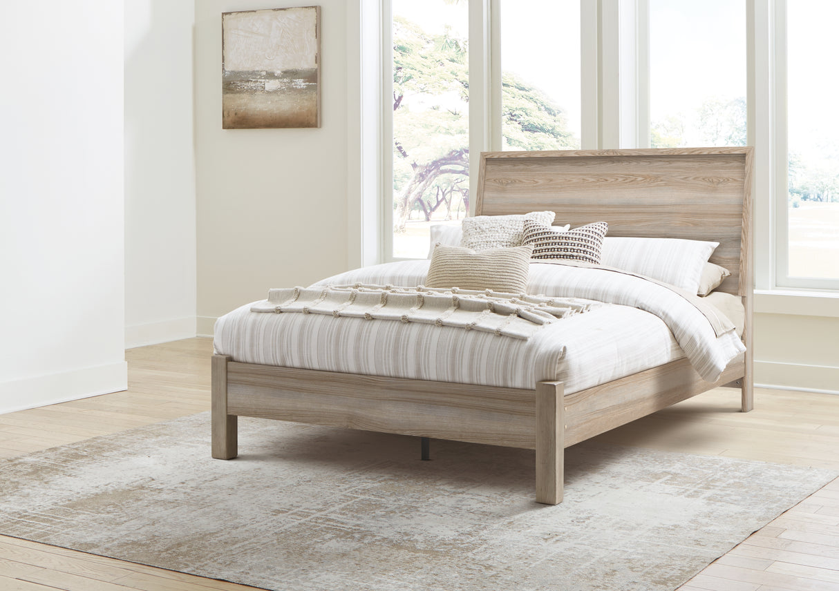 Hasbrick Queen Panel Bed with Dresser in Tan from Ashley - Luna Furniture