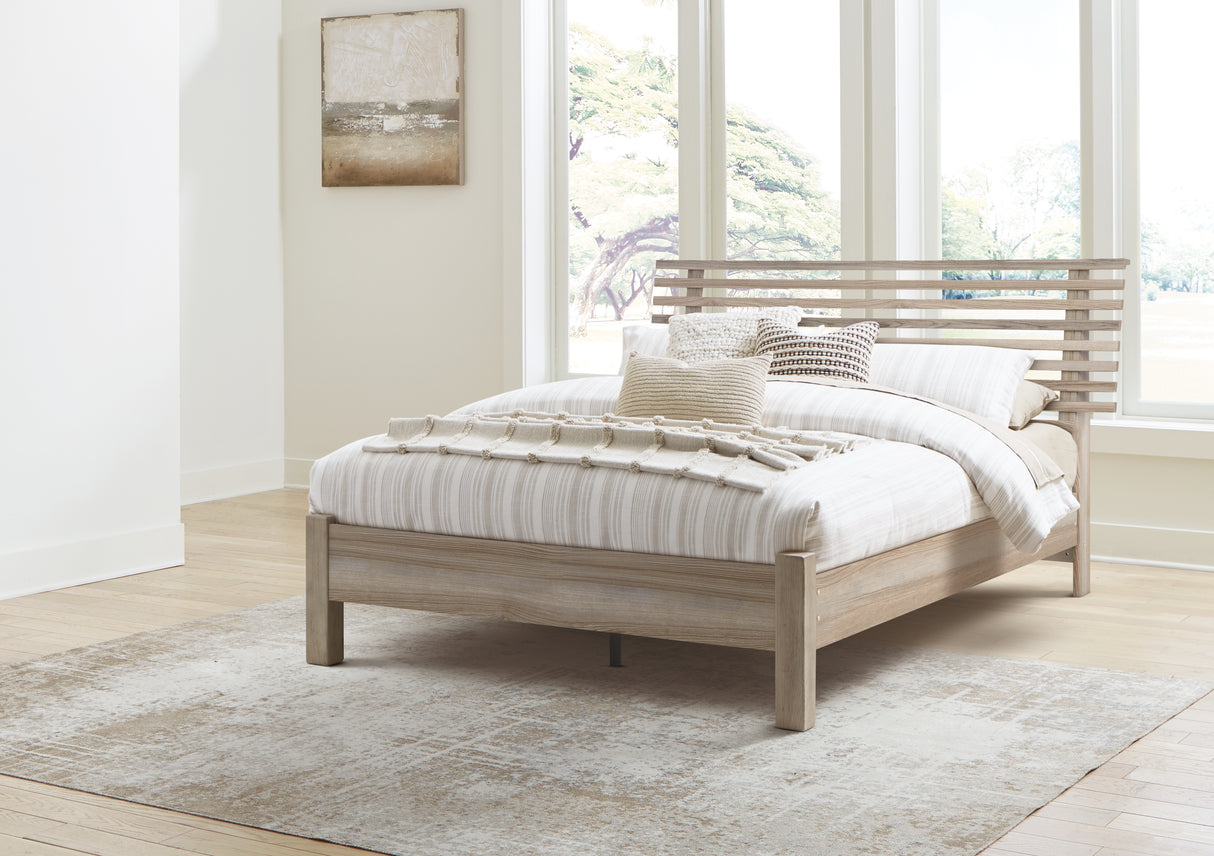 Hasbrick Queen Panel Bed with Dresser in Tan from Ashley - Luna Furniture