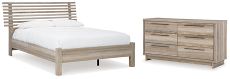 Hasbrick Queen Panel Bed with Dresser in Tan from Ashley - Luna Furniture