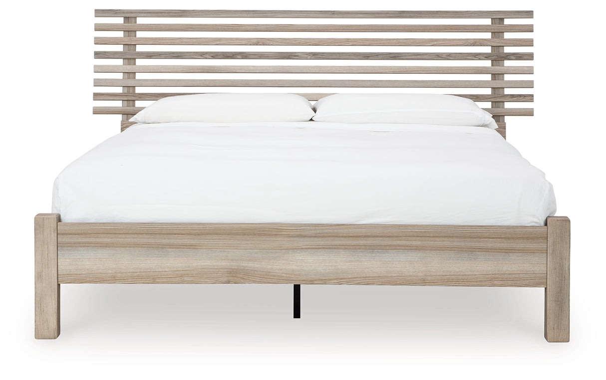 Hasbrick Queen Panel Bed with Dresser in Tan from Ashley - Luna Furniture