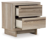 Hasbrick Queen Panel Bed with Mirrored Dresser and 2 Nightstands in Tan from Ashley - Luna Furniture