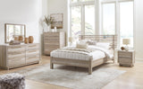 Hasbrick Queen Panel Bed with Mirrored Dresser and 2 Nightstands in Tan from Ashley - Luna Furniture