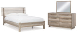 Hasbrick Queen Panel Bed with Mirrored Dresser in Tan from Ashley - Luna Furniture