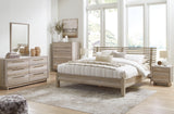 Hasbrick Queen Panel Headboard with Mirrored Dresser and 2 Nightstands in Tan from Ashley - Luna Furniture