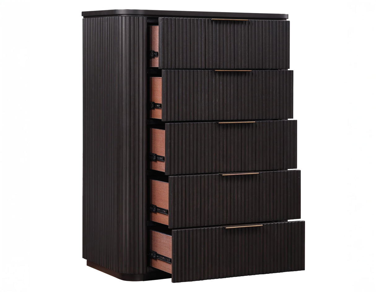 Henry 5-Drawer Reeded Chest, Espresso Finish from Steve Silver - Luna Furniture