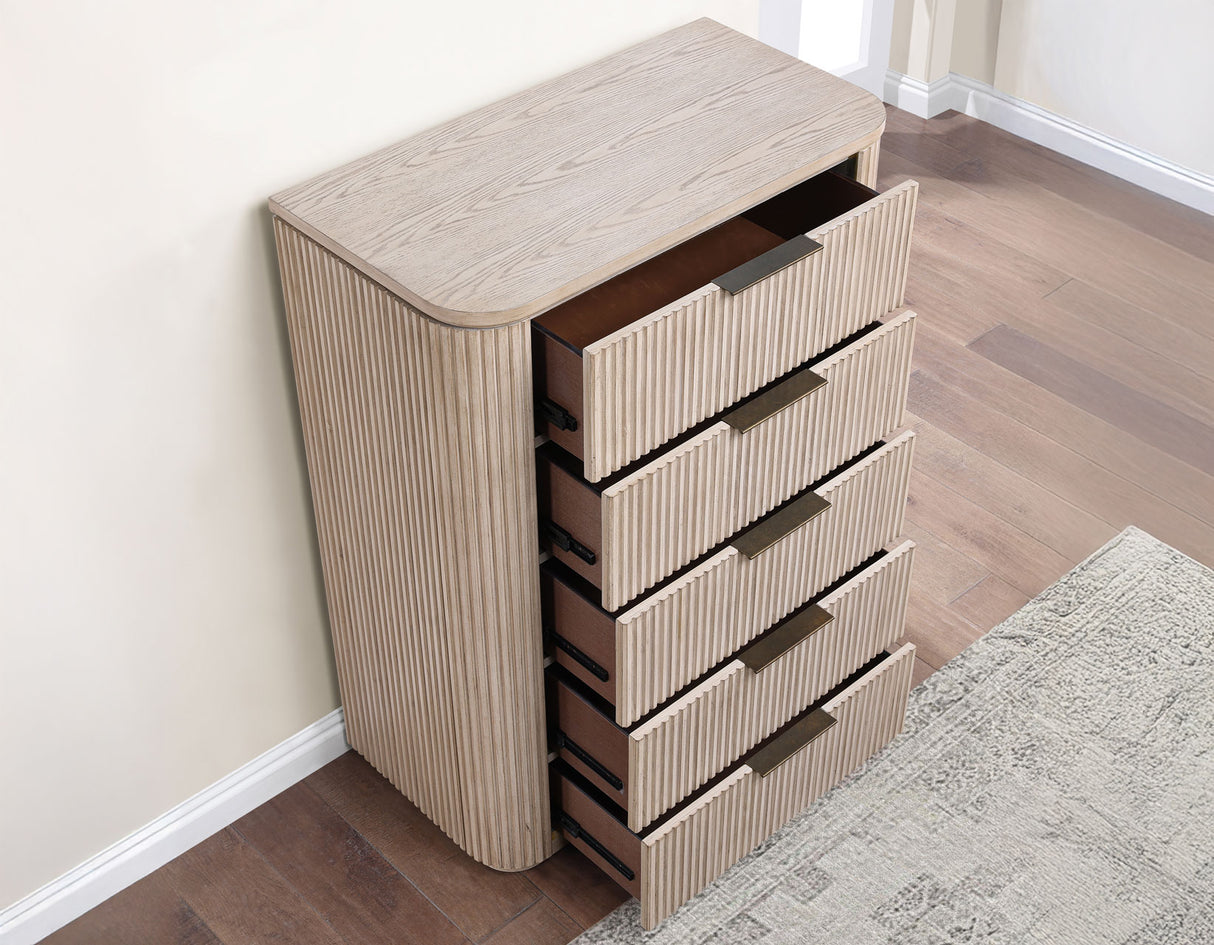 Henry 5-Drawer Reeded Chest, Tan Finish from Steve Silver - Luna Furniture