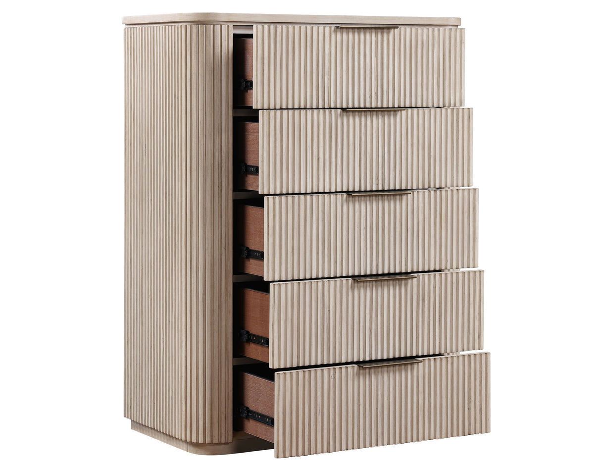 Henry 5-Drawer Reeded Chest, Tan Finish from Steve Silver - Luna Furniture