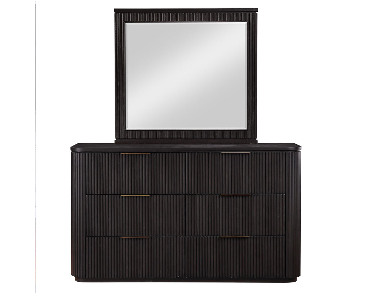 Henry 65″ 6-Drawer Reeded Dresser and Mirror, Espresso Finish from Steve Silver - Luna Furniture