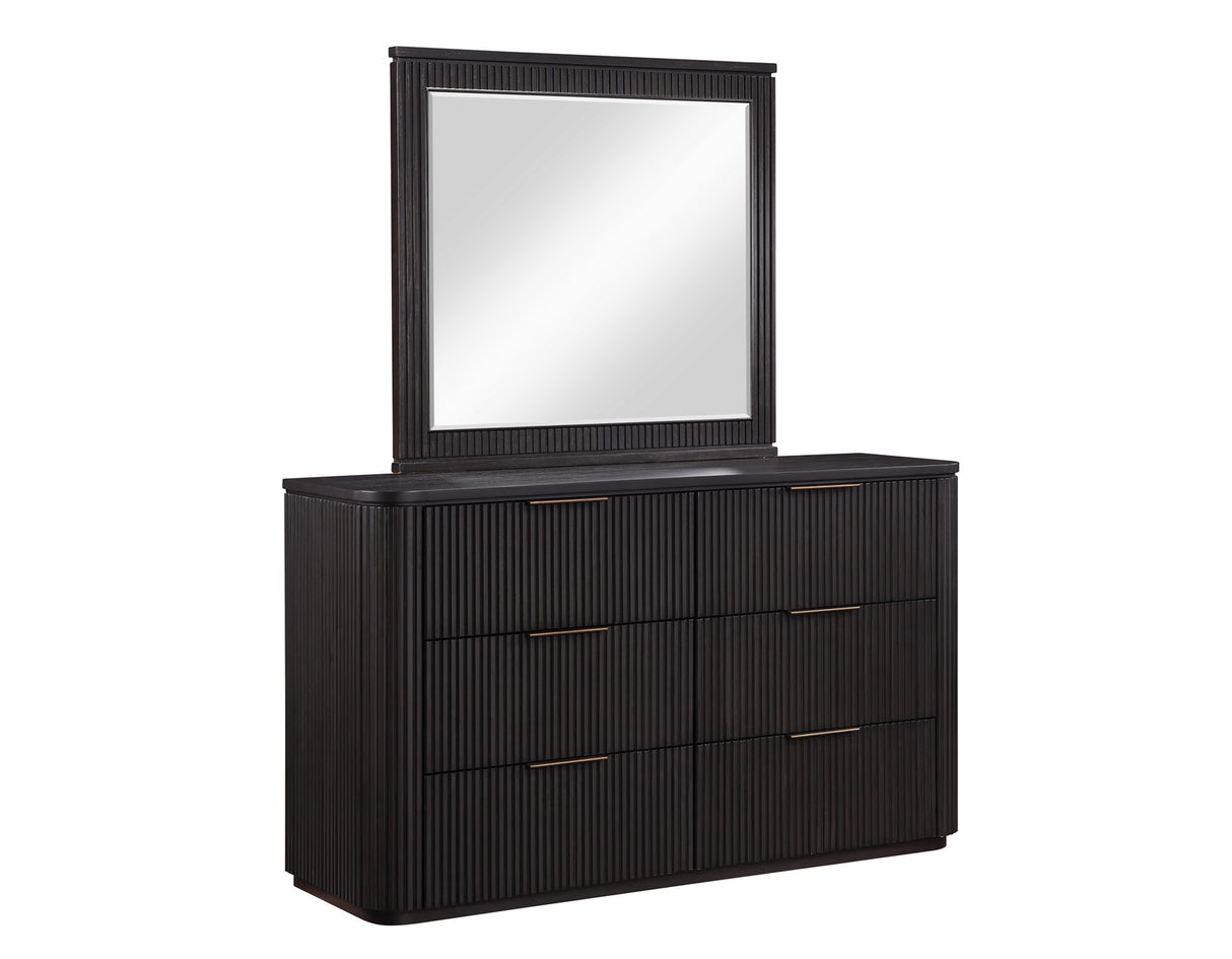 Henry 65″ 6-Drawer Reeded Dresser and Mirror, Espresso Finish from Steve Silver - Luna Furniture