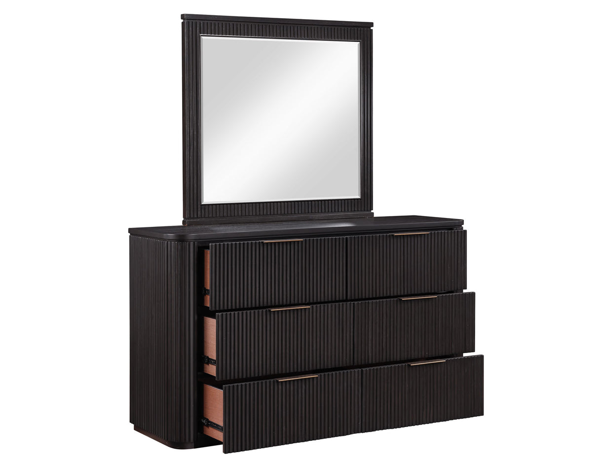 Henry 65″ 6-Drawer Reeded Dresser and Mirror, Espresso Finish from Steve Silver - Luna Furniture