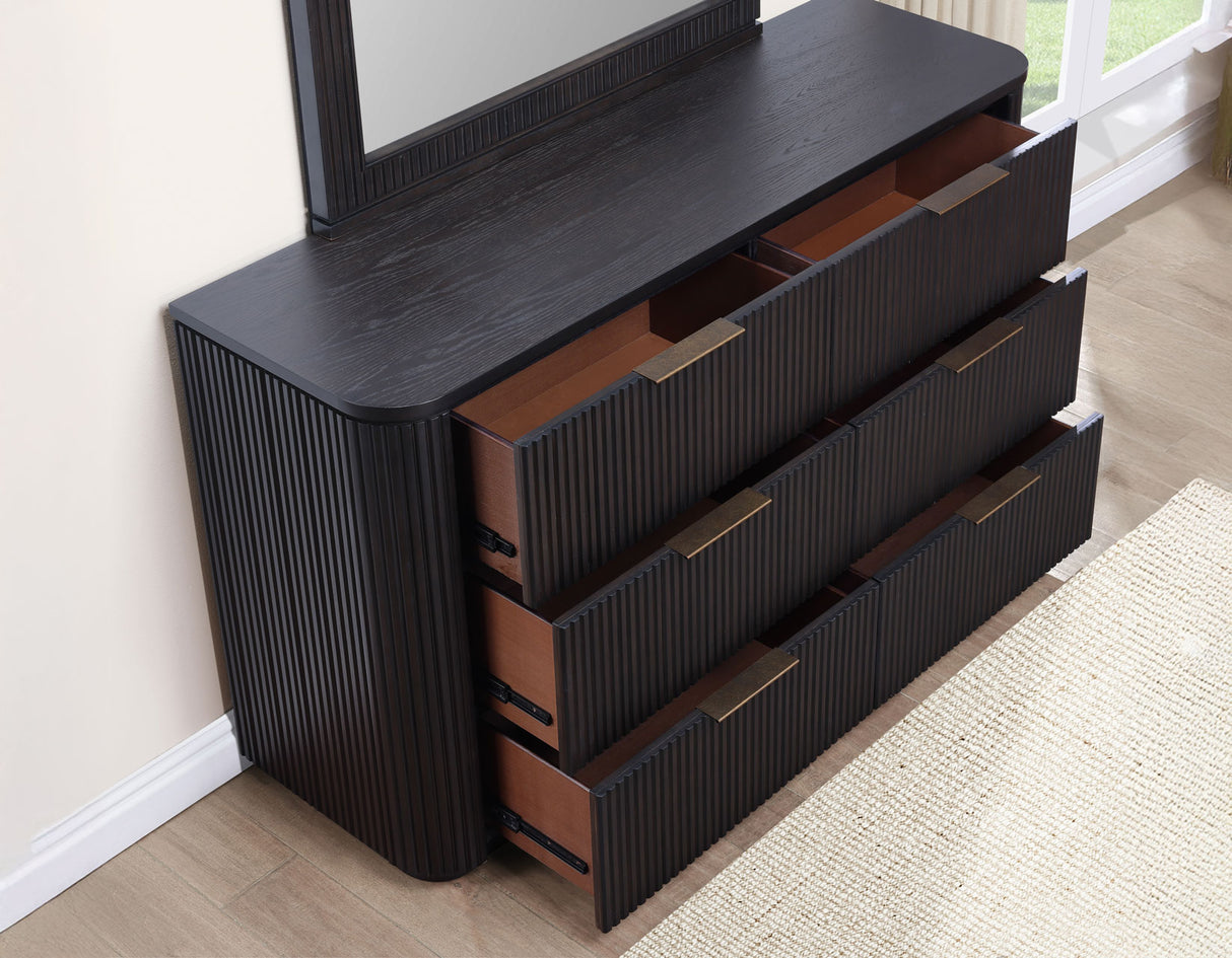 Henry 65″ 6-Drawer Reeded Dresser and Mirror, Espresso Finish from Steve Silver - Luna Furniture